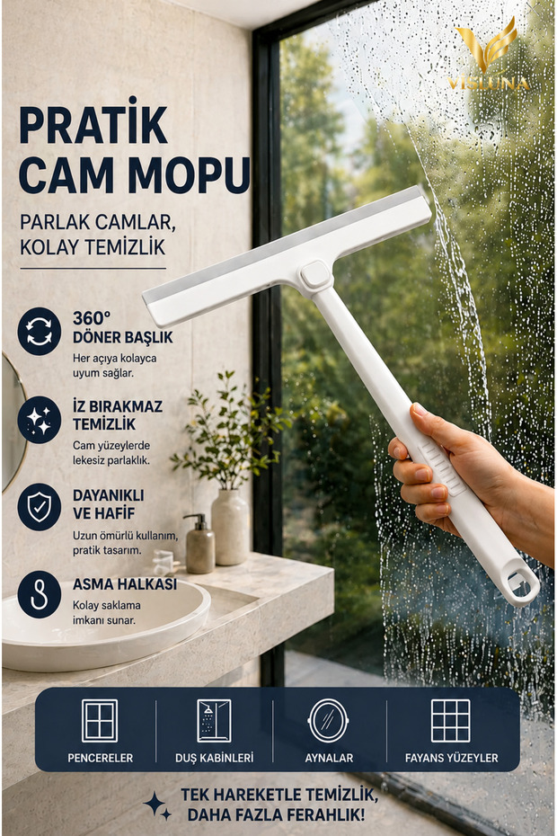 360 Degree Rotating Head Squeegee Glass Cleaning Mop Non-Marking Glass Cleaner for Car Windshield, Bathroom, Tiles, Window