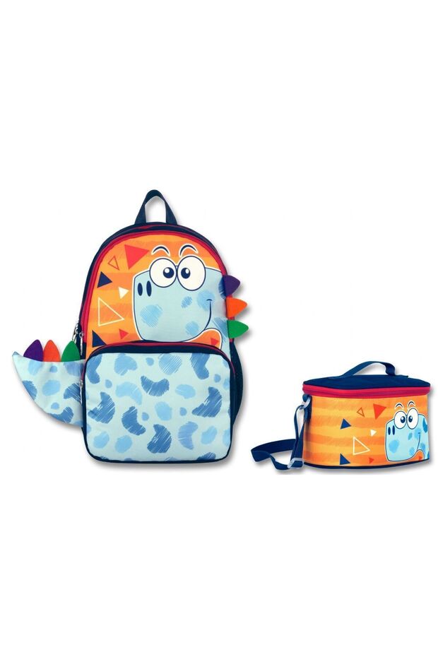 3D Dino Patterned Ümit and Cennec Primary School Backpack and Lunch Box Set for Boy