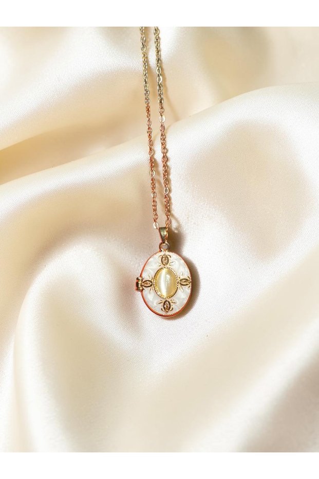 Women's Steel White Oval Locket Openable Photo Necklace