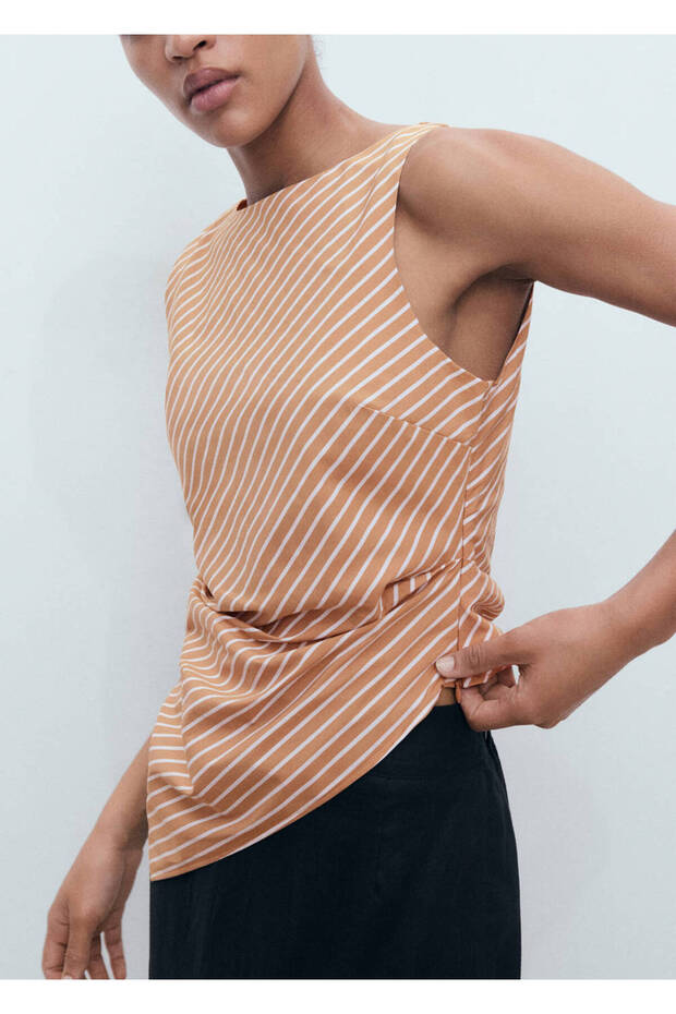 Asymmetrical Striped Cotton Blouse