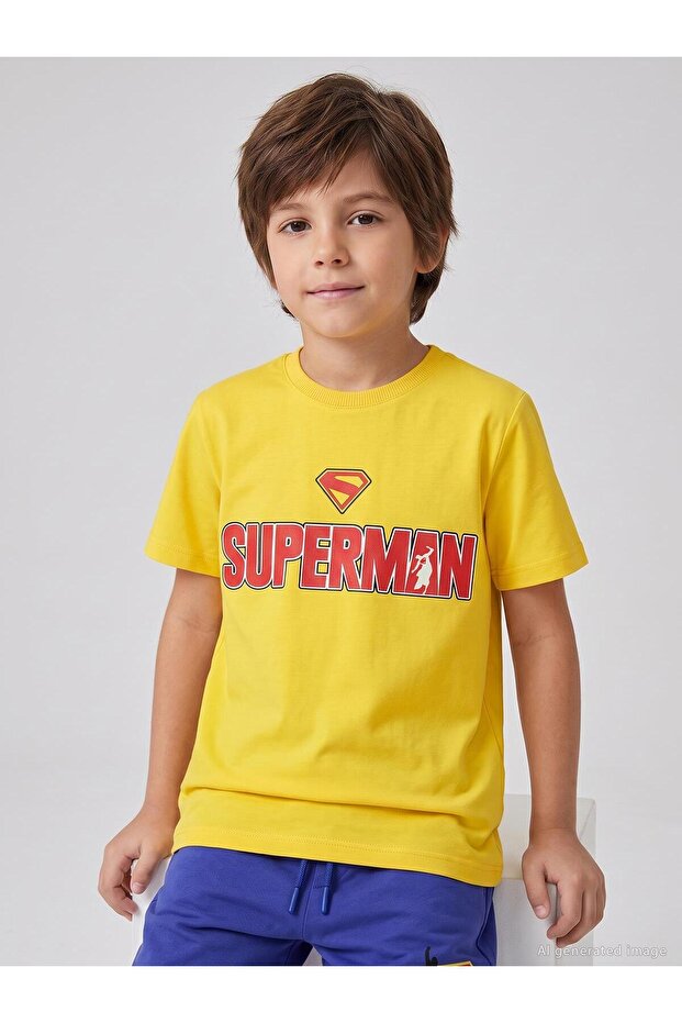 Superman Printed T-Shirt for Ages 6-9 - Yellow