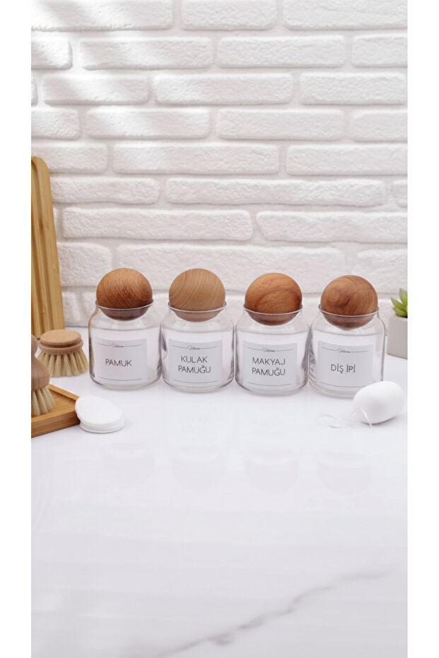 4-Piece Cotton & Cotton Bud & Make-up Cotton & Dental Floss Jar with Ball Lids