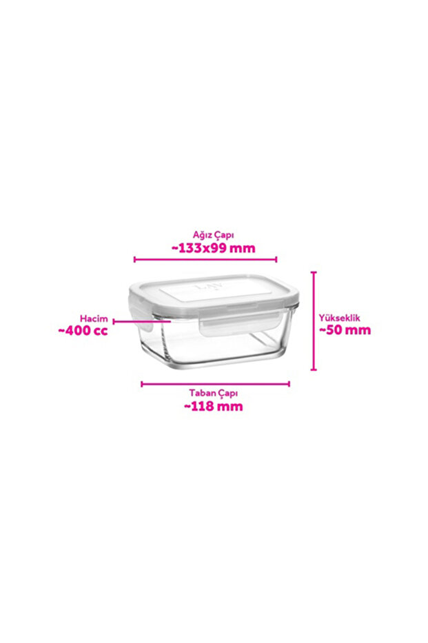 Fresco Glass Storage Container Single Small Size 400 ml Rectangular White Lockable Lid - 3