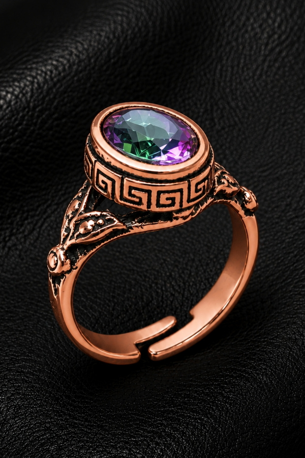 Women's Copper Ring Mystic Topaz Natural Stone Oval Model Copper Ring