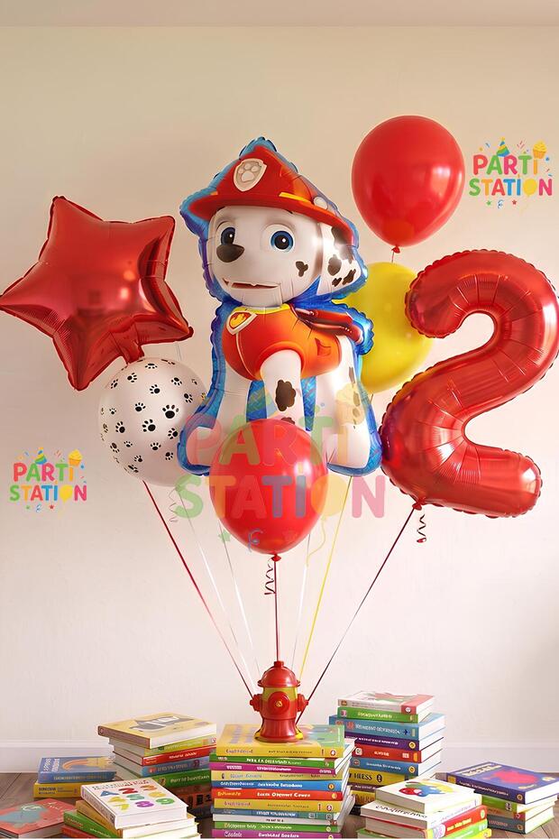 Paw Petrol Pav Petrol Fire Department Dog Marshall 2 Year Old Balloon Concept Birthday Set Age Balloon Set