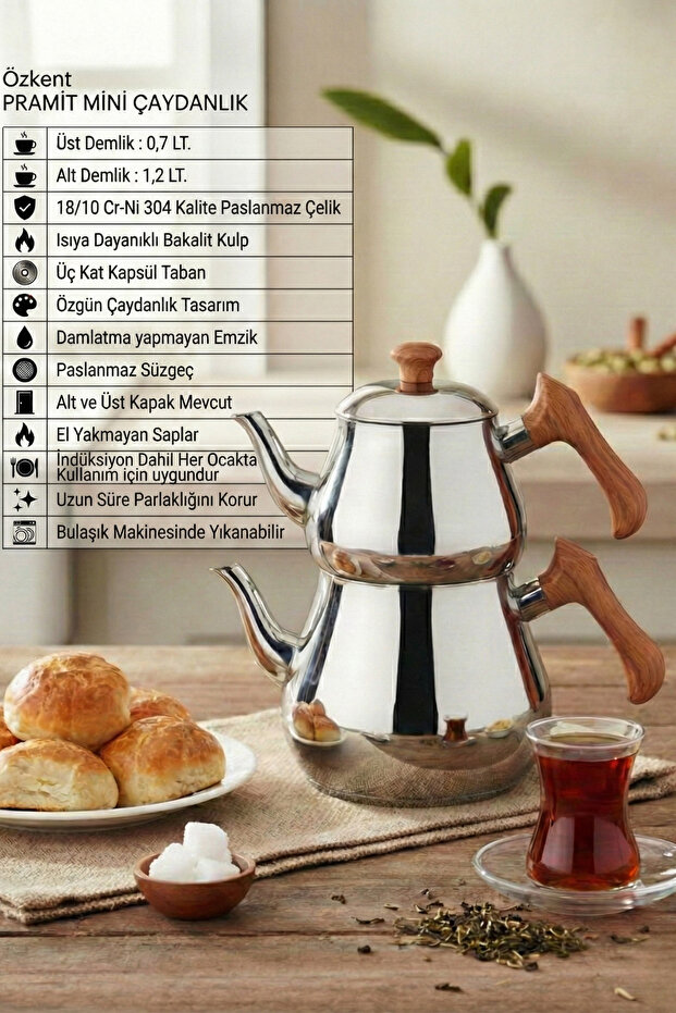 Pİramit Mini Çaydanlık Ahşap Süzgeçli - 2