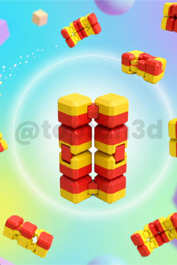 Yellow red stress cube - infinity cube, foldable cube, stress toy