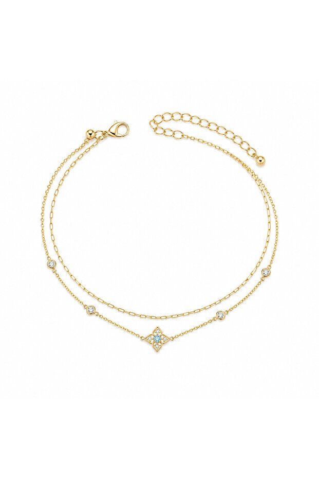 Blue Stone Flowered Anti-Tarnish Steel Anklet