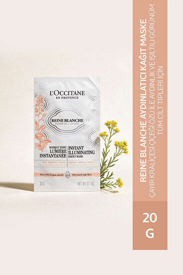 Reine Blanche Brightening Sheet Mask with Meadow Queen Flower Extract, 20 g