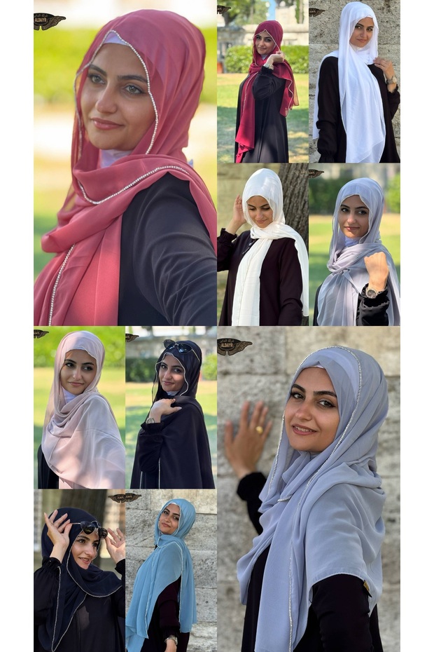 10 شالات شيفون مزينة بـ 180 حجر سانتا على الحواف