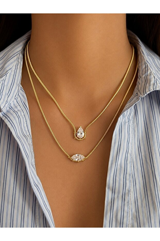 Steel Drop Stone Necklace