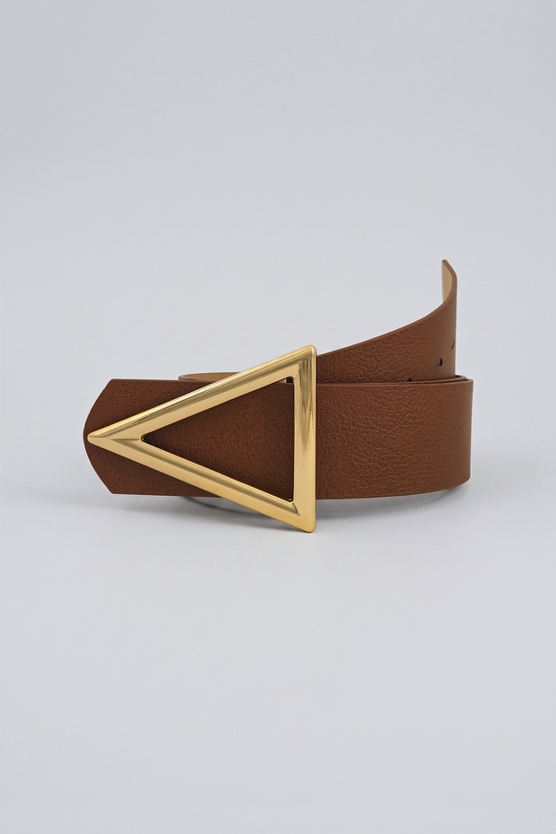Triangle Gold Buckle Brown Thick Women's Belt 4.5 cm