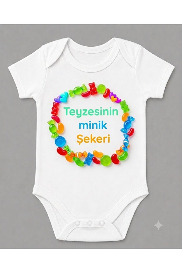 Organic Cotton Auntie's Little Candy Printed Baby Bodysuit with Snap Fasteners 5879