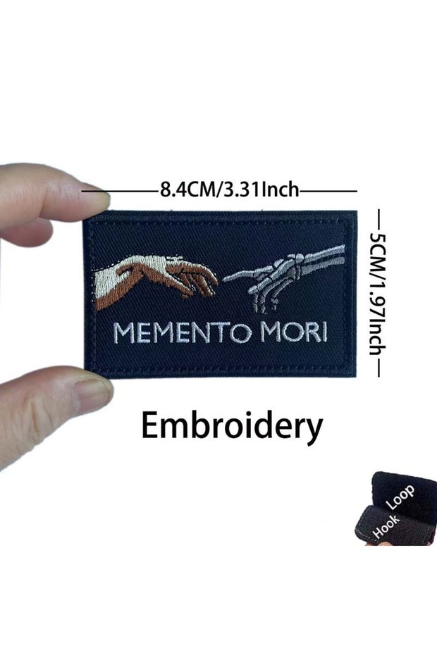 02-Memento mori "Never Say Die","Memento Mori" Patches Fabric Applique Skull Embroidery Morale Badge