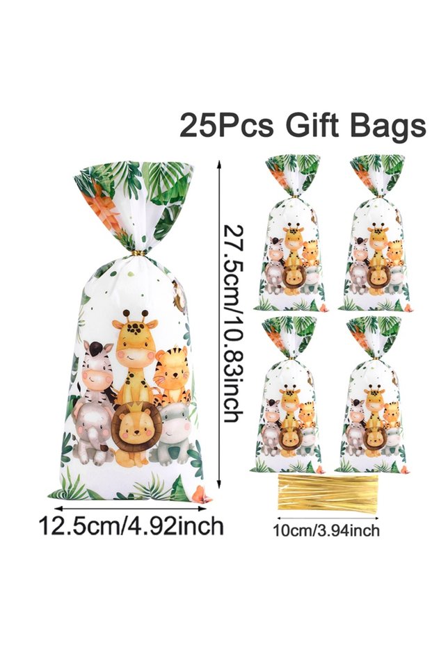 as picture 25pcs Jungle Animals Candy Bags Safari Birthday Gift Bags Wild One Birthday Decoration Ju