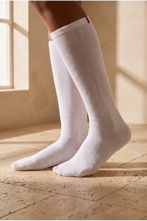 Women's White Colored Famliy Basic Knee Socks