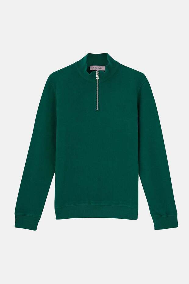 سترة رياضية أساسية فائقة النعومة بسحاب ربعي - أخضر نيفتي