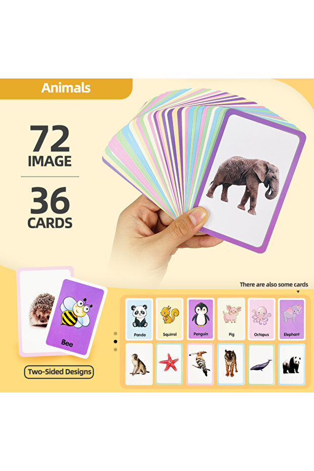 Animals 36 Double-Sided Animal Recognition Cards for Kidsren's Enlightenment and Learning through Pi