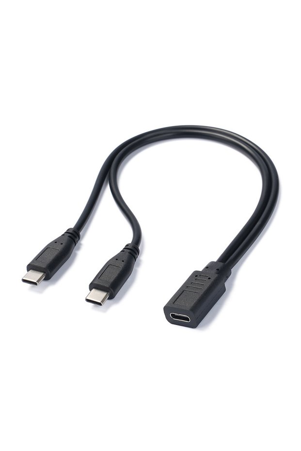 0.3m 2M to 1F USB C Cable Splitter Type C 1 to 2 Extension Cable Wire for PC Phone Tablet 15W 3A Pow