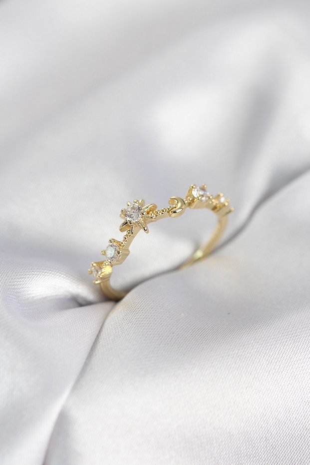 Gold Color Night Themed Zircon Stone Women's Ring