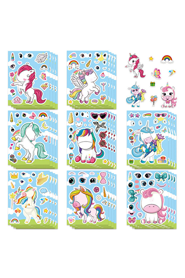 24PCS 8/16/24PCS Cartoon Rainbow Unicorn DIY Collage Stickers Decorative Mobile Tablets Skateboards