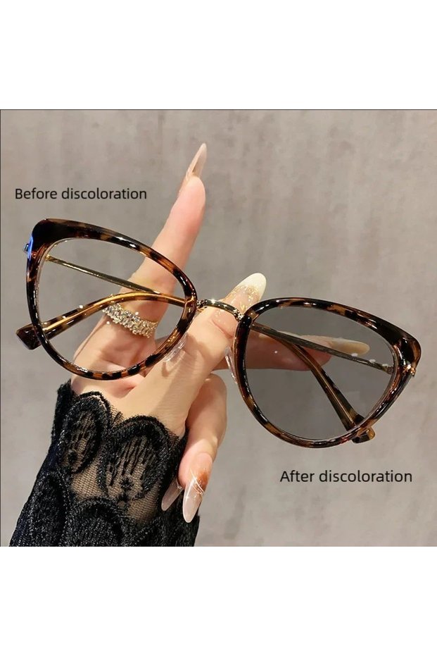 -100 Demi Cat's Eye Myopia Trendy Metal Retro High-end Non-face Light-sensitive Color-changing Mirro