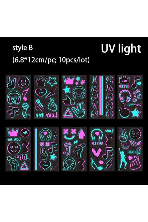 style B Fluorescent Sticker Luminous Temporary Tattoos Stickers UV Glow Fluorescent Bull Tattoo Wate