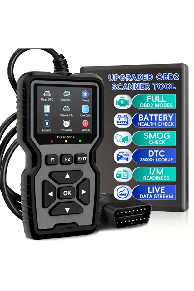 نظام فحص المحرك باللون الأسود جهاز اختبار البطارية V519 وقارئ رموز OBD2 للسيارات وماسح ضوئي لرموز الأعطال OBD II EOBD - 1