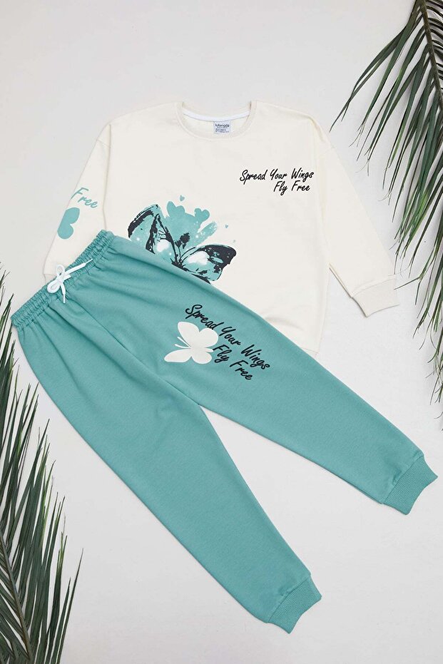 Butterfly and Lettering Printed Girls' 2-Piece Set
