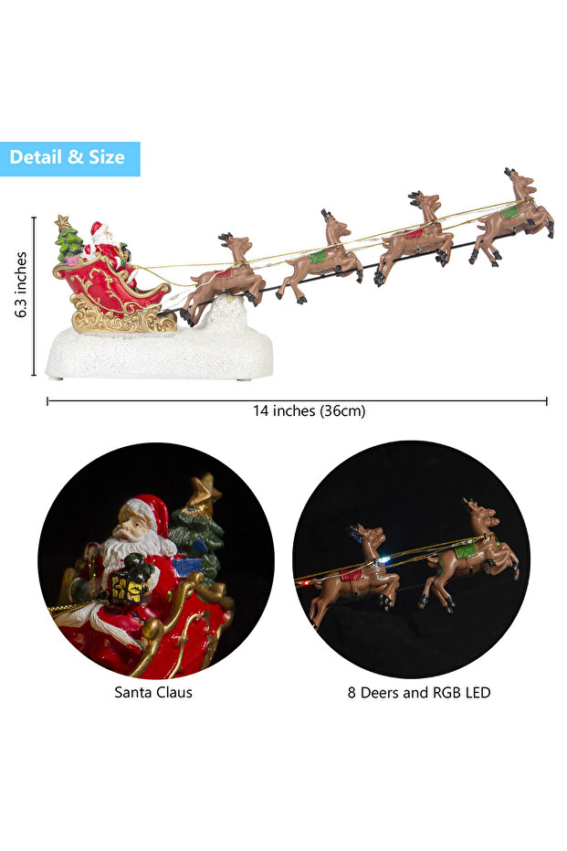 Red Santa's Sleigh And Reindeer LED Light Christmas Village Decor Accessory Illuminated Figurines fo