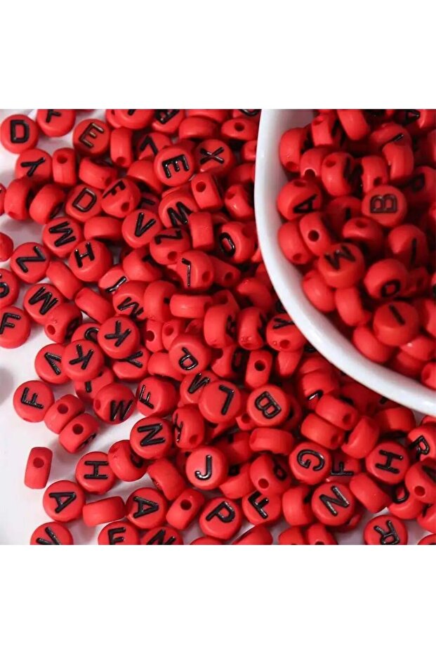 7mm 600pcs Red black 7 * 4mm Red Letter Beads with Black Letters on a Red Background, DIY Jewelry Ma