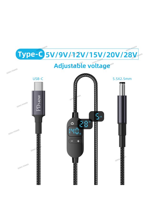Only Cable USB C to DC Power Boost Cable 140W Type C to 5V 9V 12V 15V 20V 28V Adjustable Voltage Ada