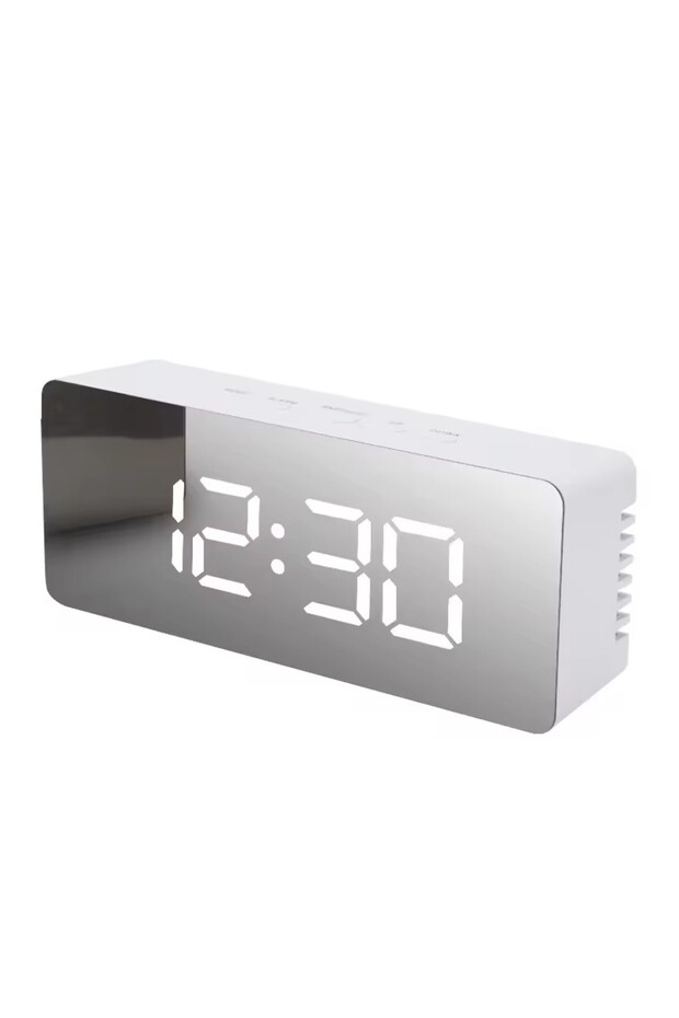 WHITE Mirror LED Digital Alarm Clock with Temperature Display and Smart Night Light for Bedroom, Mak