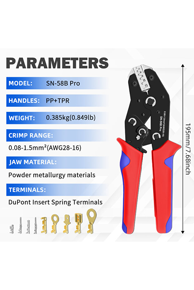 SN-58B Pro SN-58B Pro Wire Crimping Plier for JST PH 2.0mm,XH 2.5mm,VH 3.96mm,JWPS 4.0mm&Dupont Open