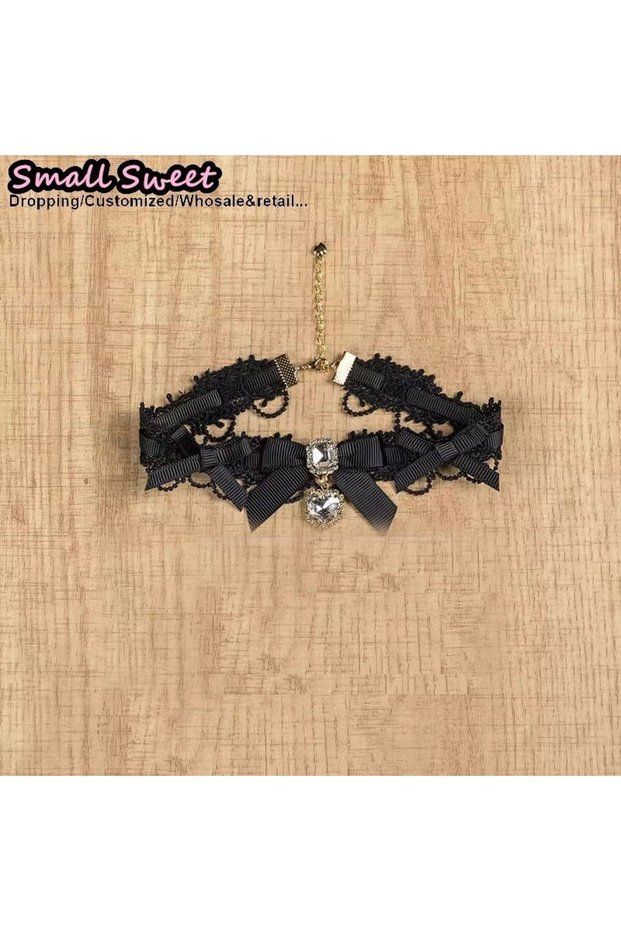 black 1 Handmade Choker Necklaces Double Pearl Bow Love Jewelry Gemstone Sweet Cute Kawaii Collar Lo