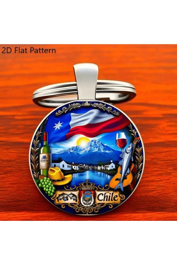 C Chilean Theme Gift, Seaside Castle Keychain with Floral Design, Vintage Zinc Alloy Cultural Souven