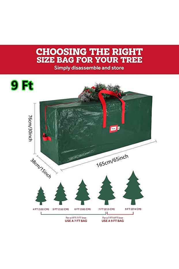 PE 165x38x76cm Christmas Tree Storage Bag, Fits 4FT to 9FT Artificial Trees, Waterproof Xmas Storage