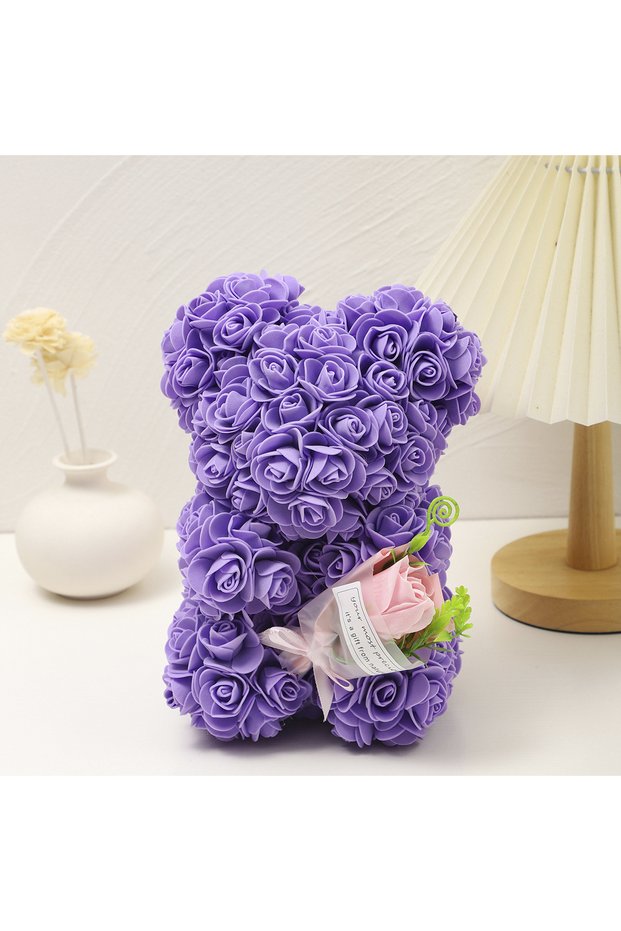 PURPLE Foam rose teddy bear carry bouquet. Ideal for weddings, Mother's Day, thank you to nurses/tea