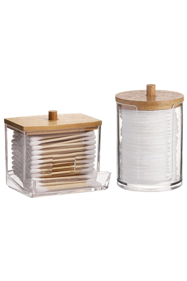 2pcs B Bathroom Organizer Accessories Set Qtip Holder Storage with Clear Plastic Lids, Cotton Ball/S