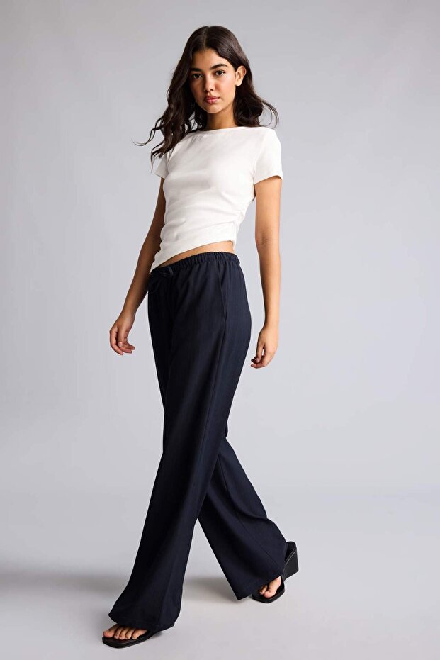 Wide Leg Double Pocket Regular Waist Standard Length Trousers F6249Ax25Au