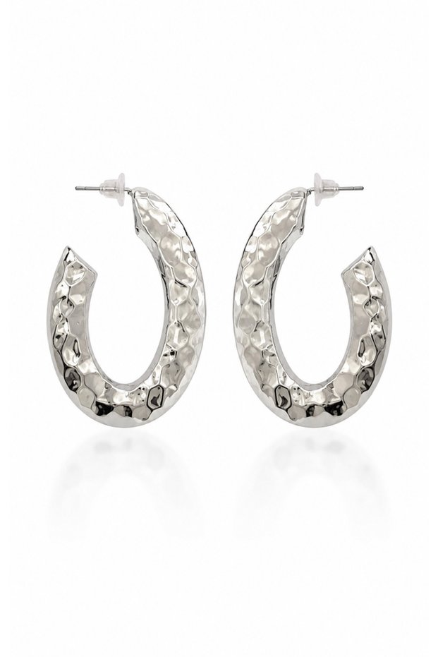 Patterned Oval Model Silver Color Women's Earrings