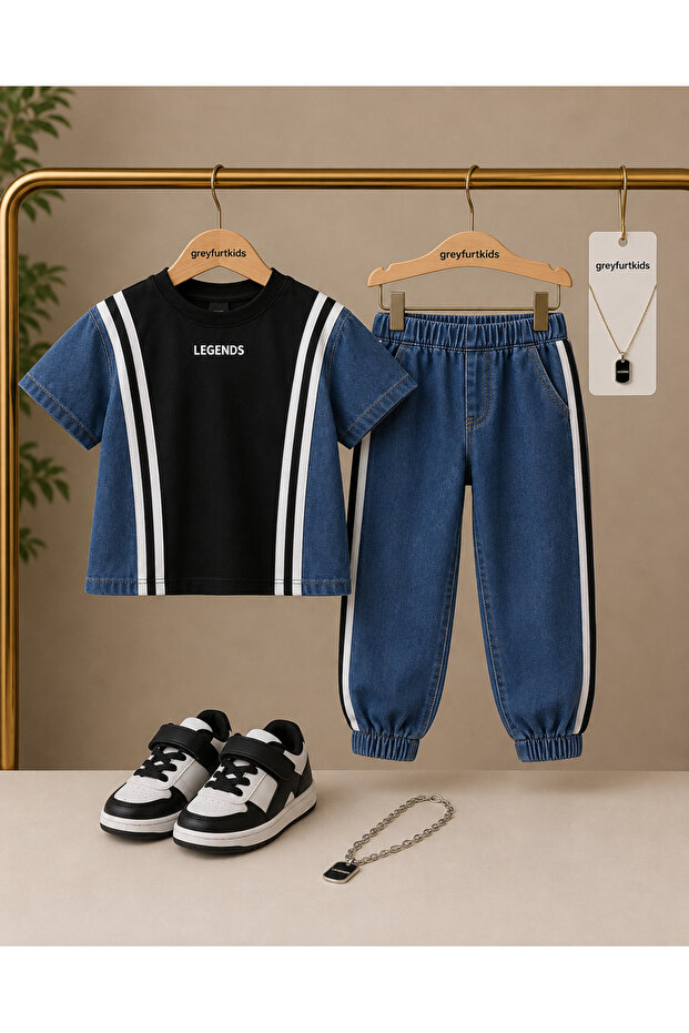 Jeans Striped T-Shirt and Jeans Pants Men's Suit
