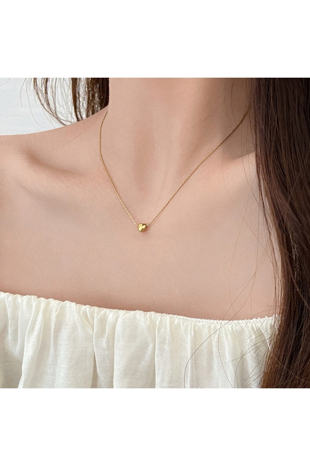 gold color Simple Gold Color Stainless Steel Love Pendant Necklace Retro Women Clavicle Chain Jewelr