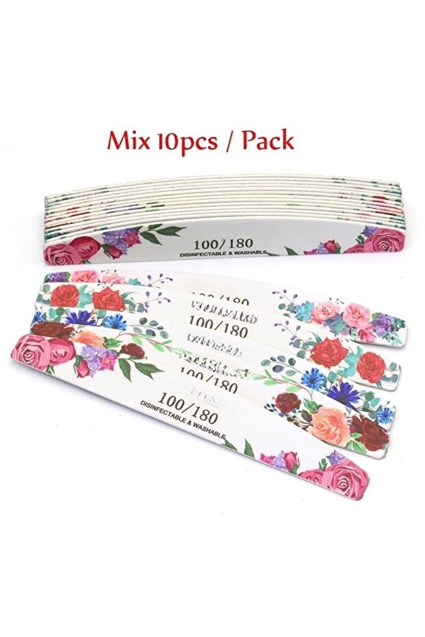 10pcs Mix 10Pcs Lot Professional Nail Files 100/180 Griting Wood Strong Sandpaper Emery Doub-Sided N
