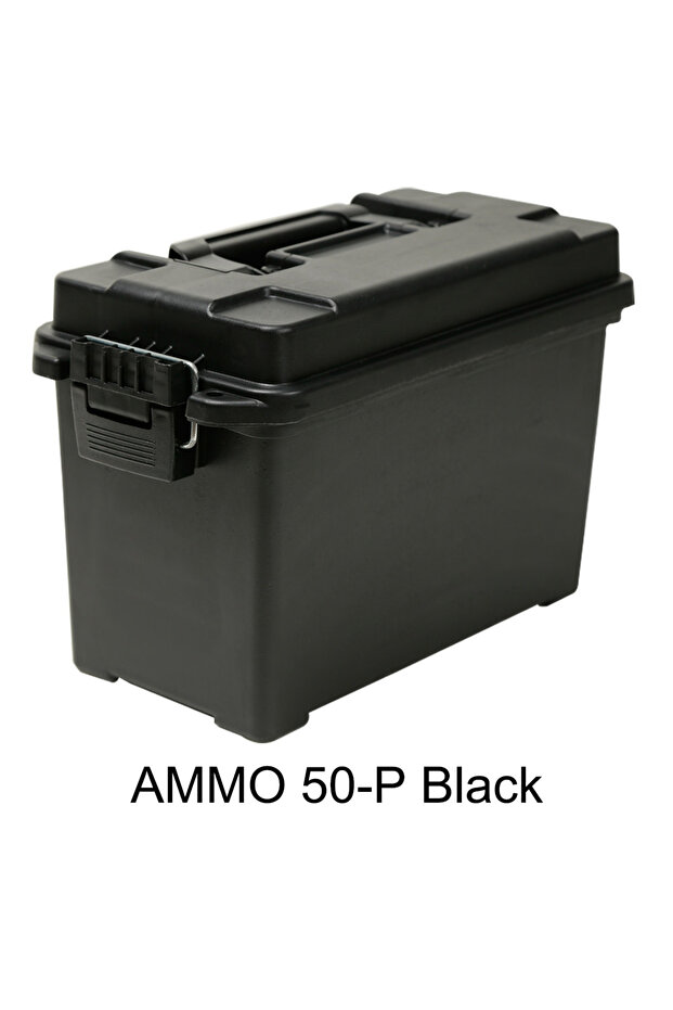 صندوق ذخيرة بلاستيكي أسود من AMMO 50-P، آمن لتخزين الأسلحة، علبة ذخيرة خفيفة الوزن، عالية القوة، إمكانية الوصول إلى الذخيرة
