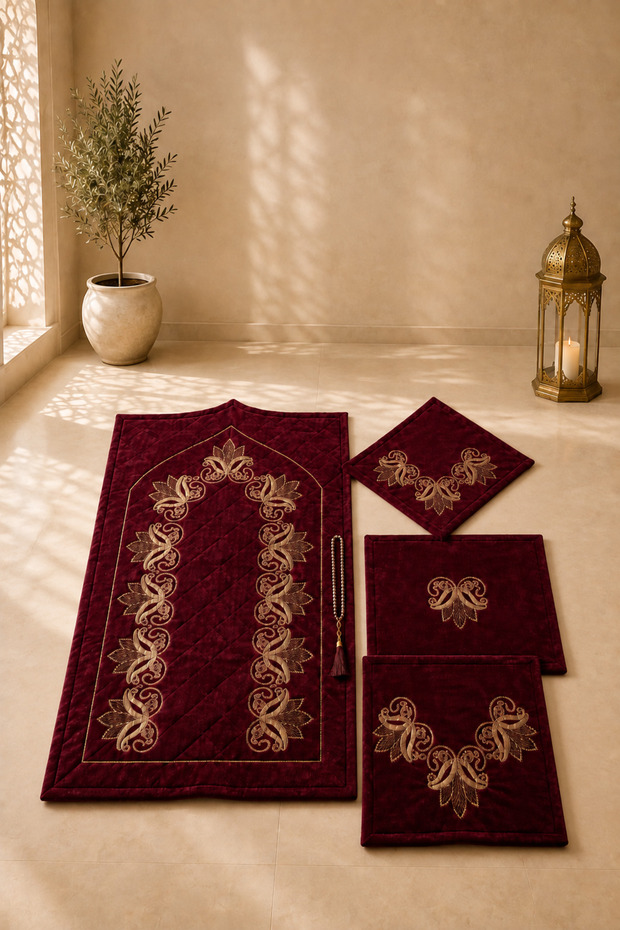Bride and Groom Gift Package, Dowry Gift, Prayer Rug / Prayer Rug Set, 5 Piece Prayer Rug 70X110, Quran Holder - Gift Package - Prayer Beads - Towel