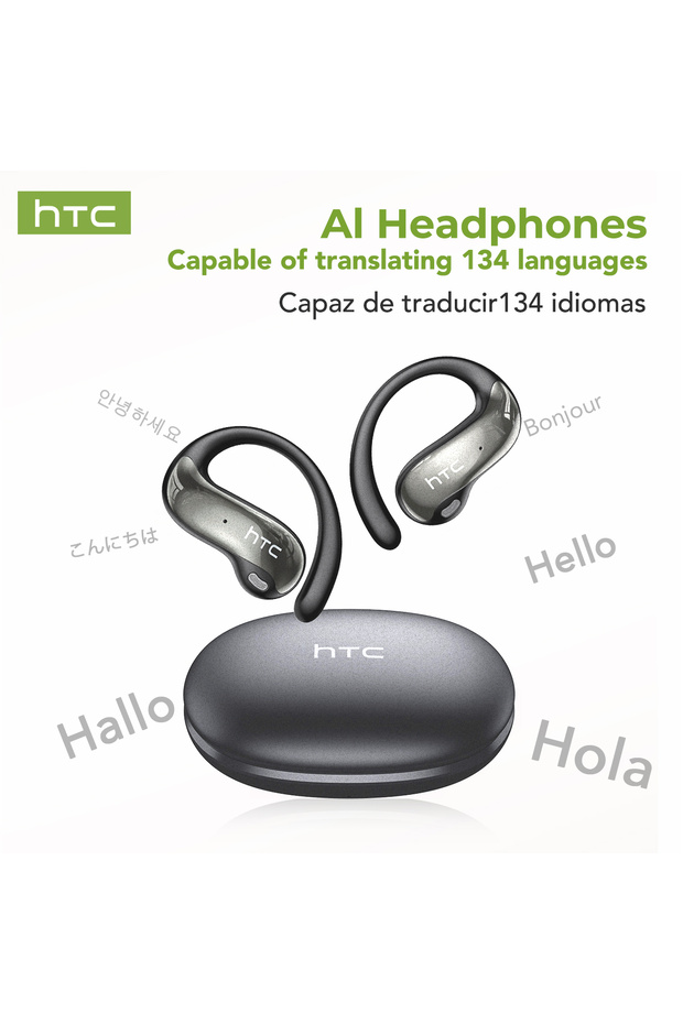 gray AI HTC NE19 Bluetooth Earphones OWS Sports Wireless Headphones Powerful Bass AI Translator Earb