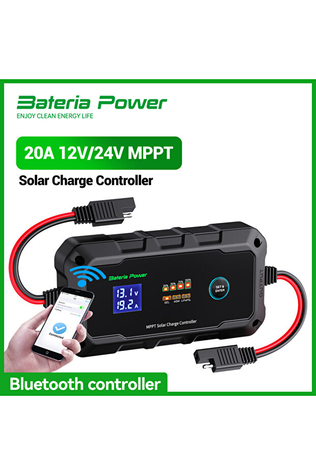 وحدة تحكم شحن الطاقة الشمسية اللاسلكية MPPT 12-24 20A 20A 12V/24V، لوحة طاقة شمسية ذكية Bateria Power R