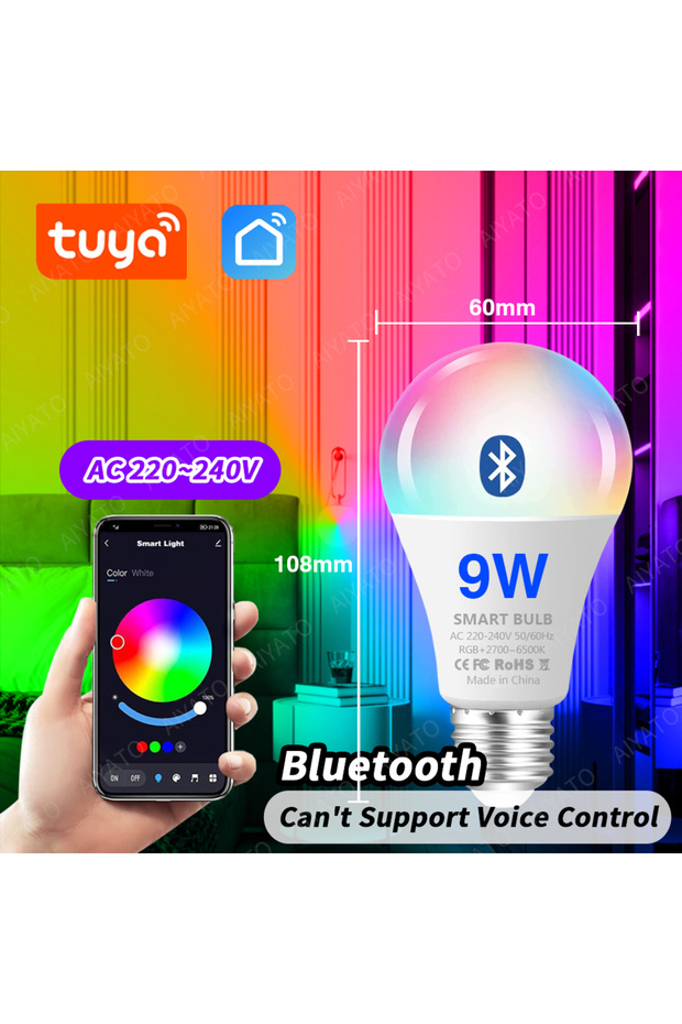 Yes 220V BLE 9W Tuya WIFI Bluetooth LED Bulb Smart Life APP Control Dimmable 9W 18W E27 220V RGB+CW+