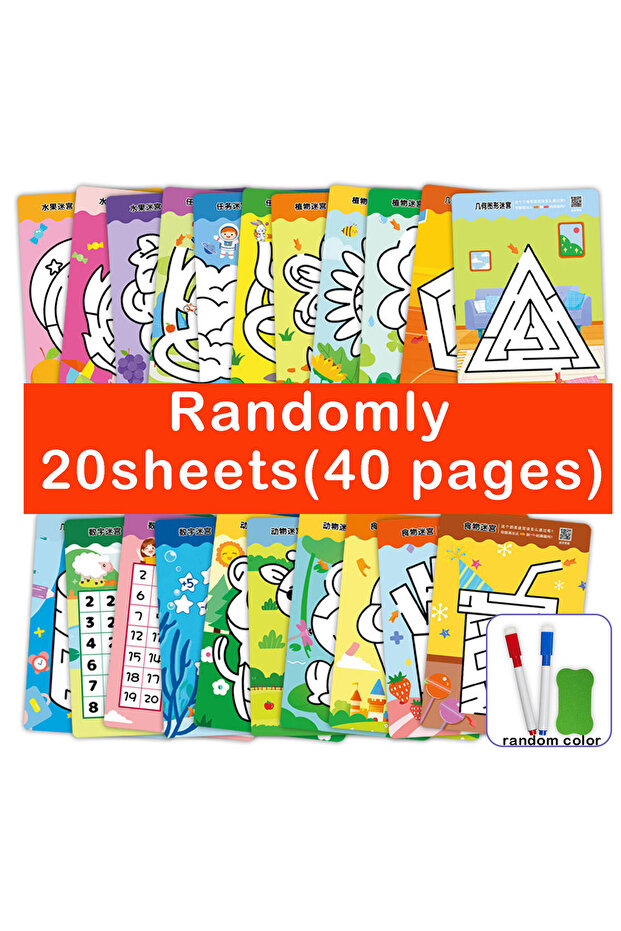 B 20 sheets 10/20pcs Children Amazing Mazes Expert Maze Cards Beginners Activity Erasable Cards wit